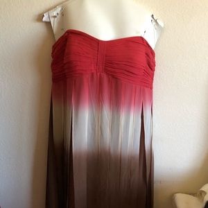 Strapless choral and brown shift dress